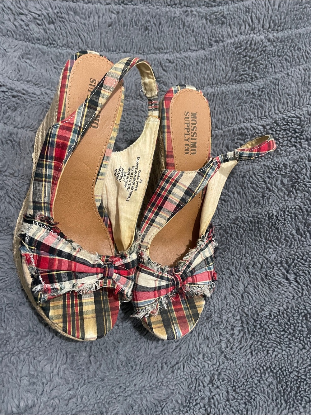 Mossimo Supply Co. Red Cream and Blue Plaid Espadrille Wedge Sandals - Picture 2 of 6
